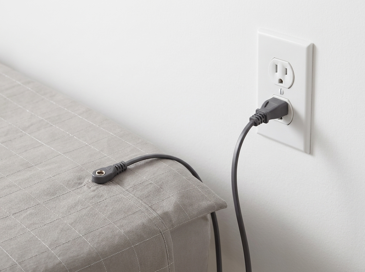 TELLUS snap connector cord plugged into the outlet ground port