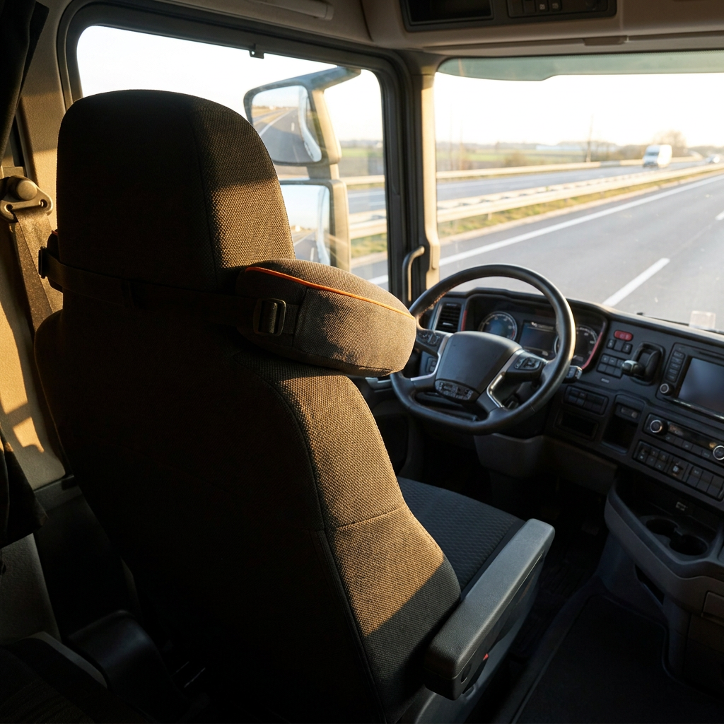 Ardora Road Rest fitted on a semi truck seat headrest