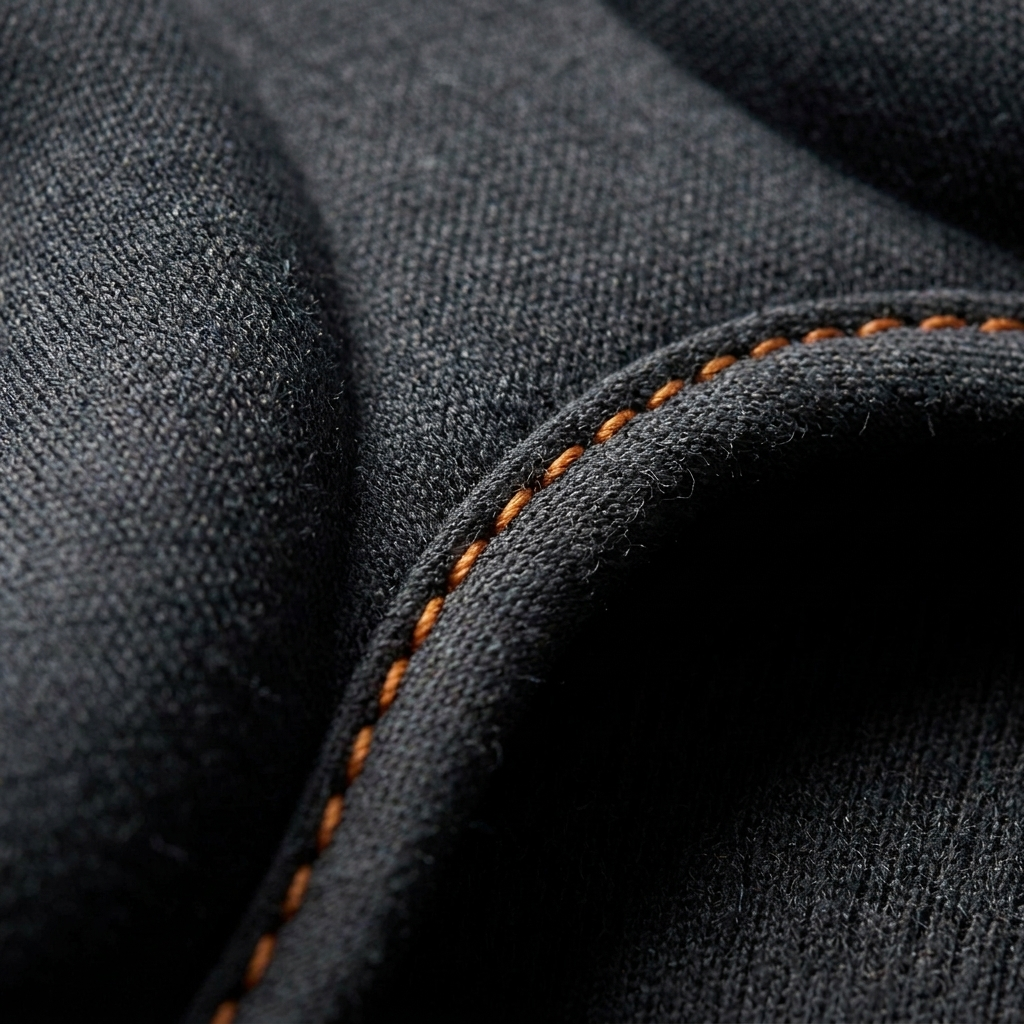 Ardora Blackout soft-touch fabric and orange stitch macro